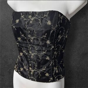Vintage Jessica McClintock embroidered satin corset top with zipper closure